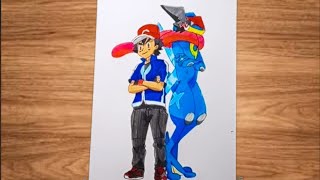 Ash and greninja drawing  Pokemon [upl. by Aimat]