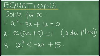 Grades 11 amp 12 Equations Factorization Solve for x  Kmethod for solving eqns Quadratic formula [upl. by Lothaire]