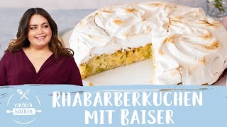 Rhabarberkuchen mit Baiser  RhabarberBaiserkuchen 😋 I Einfach Backen [upl. by Llenrahs963]