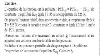 Exercice corrigé de PCl5 1er Tableau dAvancement et équilibre [upl. by Attennaej]