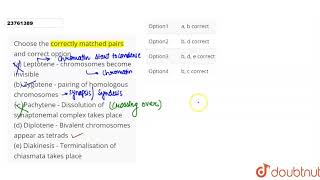 Choose the correctly matched pairs and correct option a Leptotene  chromosomes become [upl. by Lraep]