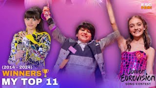 JUNIOR EUROVISION  WINNERS 🏆  MY TOP 11 2014  2024 [upl. by Lower580]