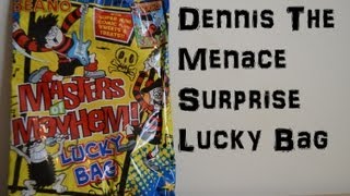 Dennis The Menace Gnasher Surprise Bag BeanoTown Toys Comic loads of Surprises HD [upl. by Haissem655]