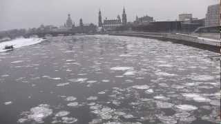 Marienbrücke and Ice on the River Elbe at Dresden  7th February 2012 [upl. by Ainitsirk]