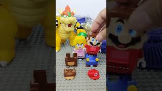 Lego Tanooki Mario and Peach exchanged suit in Front of Bowsers Train shorts travel toys tour [upl. by Dorothea]