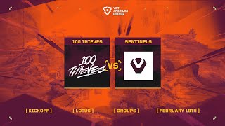 100 Thieves vs Sentinels  VCT Americas Kickoff  Group Stage D4  Map 1 [upl. by Amlus]