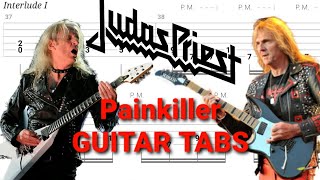 Judas Priest  Painkiller  Rhythm amp Lead GUITAR TABS  Cover  Tutorial  Lesson [upl. by Edson]