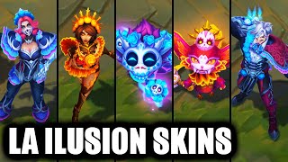 All New La Ilusion Skins Spotlight Renata Glasc Qiyana Gnar Draven Ziggs Nidalee League of Legends [upl. by Suzetta]