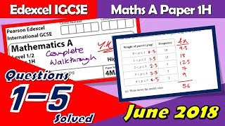 Edexcel IGCSE Maths A  June 2018 Paper 1H  Questions 15 Walkthrough 4MA1 [upl. by Lyred157]