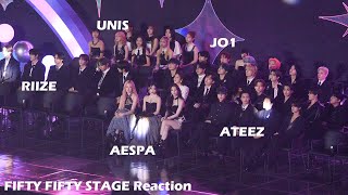 FIFTY FIFTY STAGE IDOLS REACTION AESPA RIIZE ATEEZ JO1 UNIS [upl. by Aihsit]