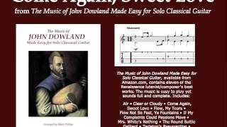 quotCome Again Sweet Lovequot by John Dowland for Easy Solo Classical Guitar [upl. by Ramey448]