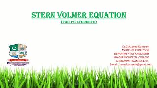 Stern Volmer Equation By DrGA Lecture 26 [upl. by Keyte]