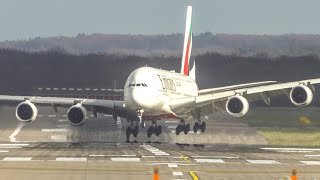 Unbelievable AIRBUS A380 CROSSWIND LANDING during STORM YLENIA at Düsseldorf  B787 A330  4K [upl. by Htebasil]