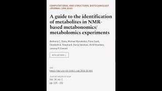 A guide to the identification of metabolites in NMRbased metabonomicsmetabolomics e  RTCLTV [upl. by Iggep]