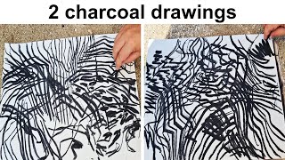 2 charcoal drawings  Intuitive line art  Between abstraction and nature studies [upl. by Aloivaf]