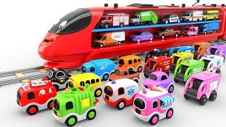 Colors for Children with Train Transporter Toy Street Vehicles [upl. by Hardigg]