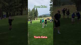 Jason Kelce having fun w fans playing golf w Travis Kelce amp Andrew Whitworth 🏈 accgolf [upl. by Teerpnam]