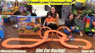 Kids Toy Cars Hot Wheels Slot Car Track Set Unboxing and Playtime with Hulyan amp Maya [upl. by Ailemaj]