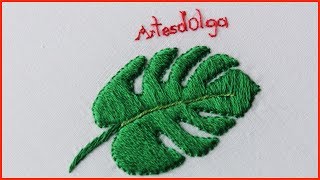 Hand Embroidery Monstera Leaf Embroidery  Bordado a Mano Hoja de Monstera  ArtesdOlga [upl. by Connel]