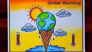 Global Warming Drawing  Stop Global Warming Drawing  Easy Global Warming Poster  Save Environment [upl. by Vitus]