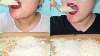 COMPILATION EATING THREE VARIETIES OF RAW RICE IN WOOD RECTANGLE PLATE USING SCOOP [upl. by Boyt]