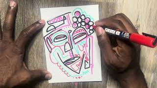 Posca Paint Markers Tutorial Easy Abstract FACE Sketching Technique For Beginners  Step by Step [upl. by Esinehc]