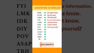 COMMON ACRONYMS in ENGLISH  english spokenenglish shortsviral spokenenglish shorts [upl. by Llerruj637]