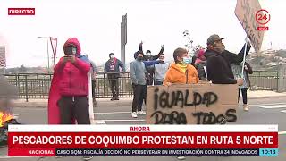 Pescadores de Coquimbo protestan en Ruta 5 Norte para exigir pago de Bono Pyme [upl. by Kain]