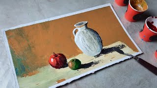 Simple Still Life with Fruits and Vase – Palette Knife Acrylic Painting [upl. by Nitsuj]