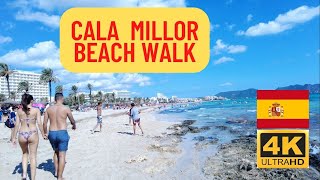 Cala Millor Beach Majorca Spain walking tour 4K UHD [upl. by Lanrev]