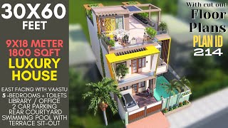 30x60 Feet Villa Design 6 BHK Duplex House Design with Pool  9X18 Meters  200 Gaj  ID214 [upl. by Moorefield]