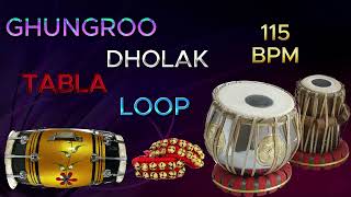 GHUNGRO DHOLAK TABLA LOOP 115 BPM  GHUNGROO TABLA LOOP  GHUNGROO AND TABLA  TABLA  MUSIC [upl. by Meit]