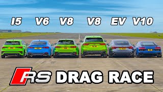 Audi R8 v RS etron GT v RS3 v RS6 v RSQ8 v RS5 DRAG RACE [upl. by Deidre956]