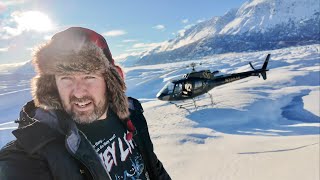 Helicopter Tour amp Landing On Middle Of Massive ALASKA Glacier  Knik River Of Ice  Snowy Mountains [upl. by Ibmab314]