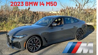 2023 BMW i4 M50i Dravit Grey on Mocha Vernasca Leather with M Carbon Exterior Package 4k [upl. by Aneerol]