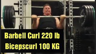 Barbell curl 220 lb Bicepscurl 100 kg 52 year old [upl. by Gelman163]