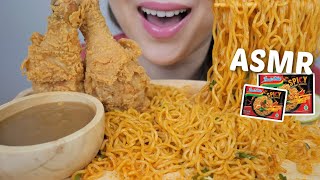 SPICY Indomie Hot Spicy Chicken with CRISPY Fried Chicken and Gravy ASMR NO TALKING Food Sounds  NE [upl. by Eiroc]