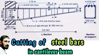 Curtailment of steel bars in Cantilever beam  Why cantilever beam are made tapered [upl. by Airdnaid435]