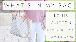 WHATS IN MY BAG  Louis Vuitton Neverfull MM Damier Azur [upl. by Irrot]