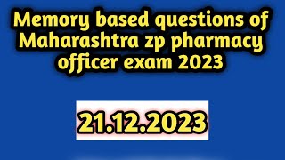 Maharashtra ZP pharmacy officer question paper 2023memorybasedquestions [upl. by Maghutte]