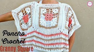 CÓMO TEJER PONCHO A CROCHET CON CUADRADOS [upl. by Margaux]