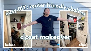 the simplest storage closet upgrade  easy DIY custom shelves renter friendly  one day build [upl. by Yhtorod]