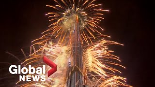 New Years 2021 Dubai puts on dazzling fireworks show from iconic Burj Khalifa [upl. by Kcirrad]