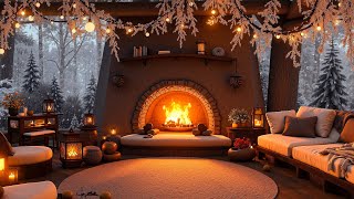 Serene Winter Porch Ambience  Cozy Winter with Crackling Fire Windy Snowfall for Sleep amp Relax ❄️ [upl. by Ellienad606]