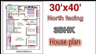 30x40 site north facing  first floor 3BHK house plan [upl. by Omura]