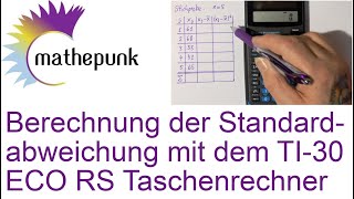 Berechnung der Standardabweichung mit dem TI30 ECO RS Taschenrechner [upl. by Ijok15]