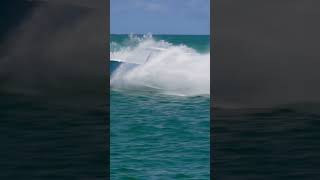 Blue Blackfin center console splashing at the Haulover Inlet [upl. by Kcirdek]