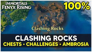 Immortals Fenyx Rising  CLASHING ROCKS All Collectibles Chests Myth Challenges Ambrosia [upl. by Maddalena181]