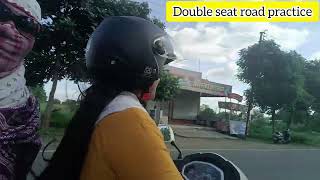 double seat road practice 🛵first time road per kaise chala scooty 👩‍❤️‍👩drivingclass automobile [upl. by Delila]