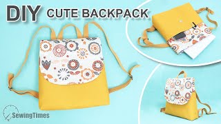 DIY CUTE BACKPACK TUTORIAL  How to make a bag with cover and pockets sewingtimes [upl. by Eicarg611]